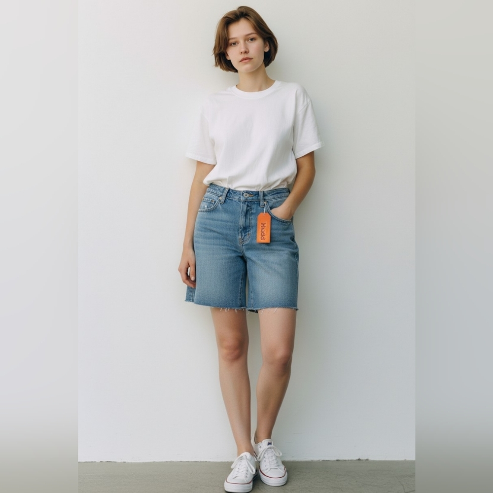 Mudd Jean Shorts Raw Edge Skinny Summer Bohemian Bermuda Faded